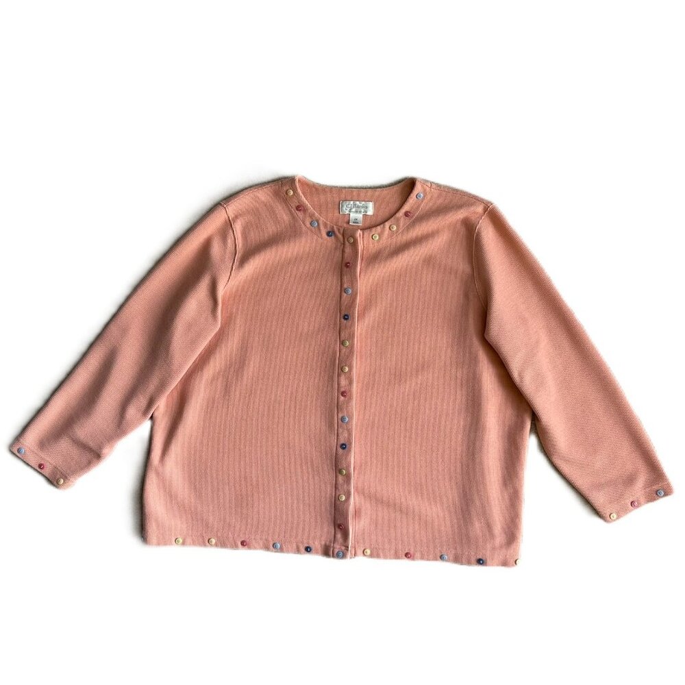 Size 2X C.J. Banks Salmon Colored Cardigan Multi-Colored Buttons Snap Closure